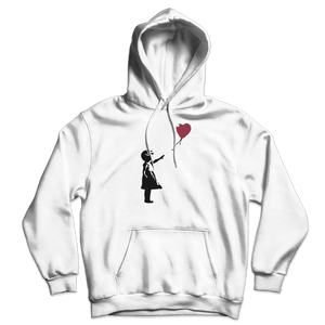 Banksy The Girl with a Red Balloon Artwork Unisex Hoodie - White / S - Hoodie