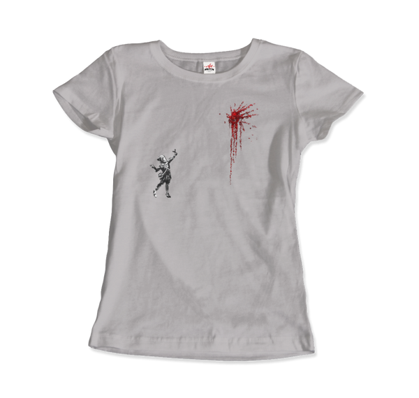 Banksy Valentines Day Mural Reproduction T-Shirt - Women / Silver / Small by Art-O-Rama