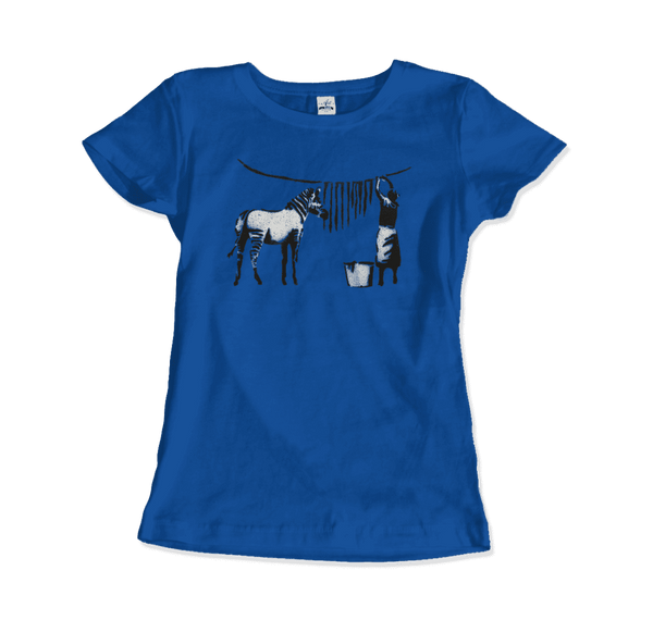 Banksy Zebra Stripes Artwork T-Shirt - Women / Royal Blue / Small - T-Shirt