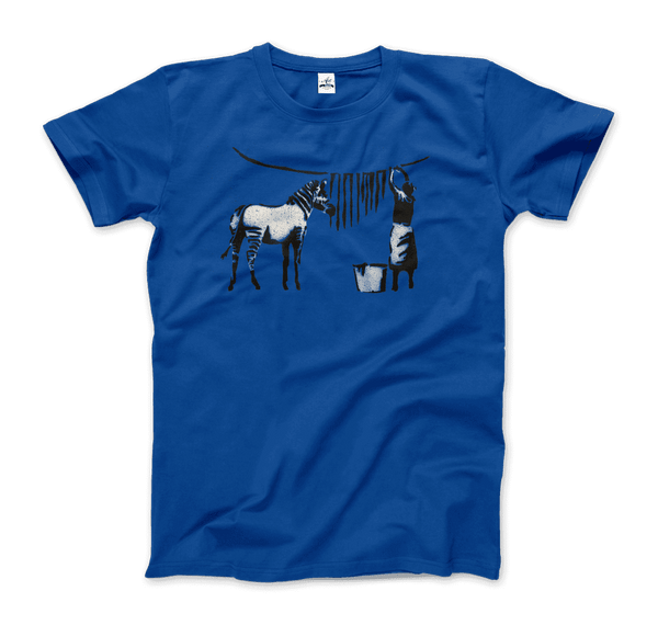 Banksy Zebra Stripes Artwork T-Shirt - Men / Royal Blue / Small - T-Shirt