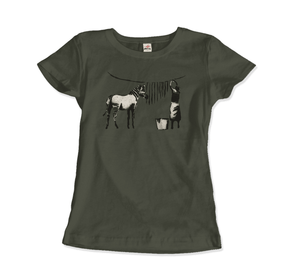 Banksy Zebra Stripes Artwork T-Shirt - Women / Military Green / Small - T-Shirt
