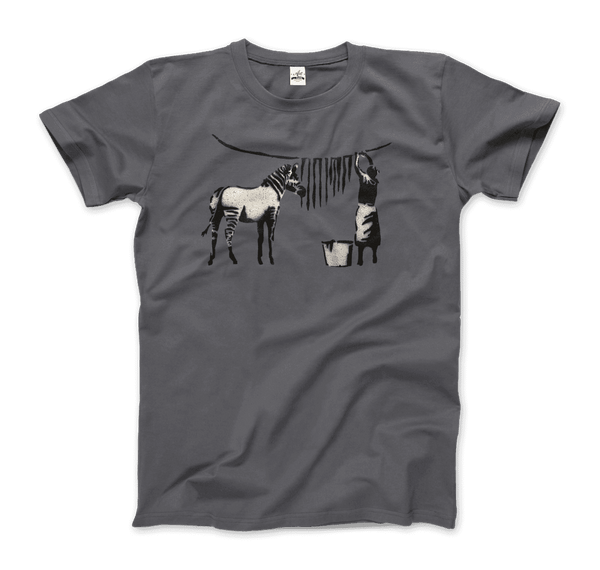 Banksy Zebra Stripes Artwork T-Shirt - Men / Charcoal / Small - T-Shirt
