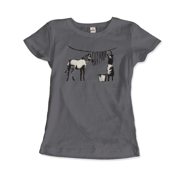 Banksy Zebra Stripes Artwork T-Shirt - Women / Charcoal / Small - T-Shirt