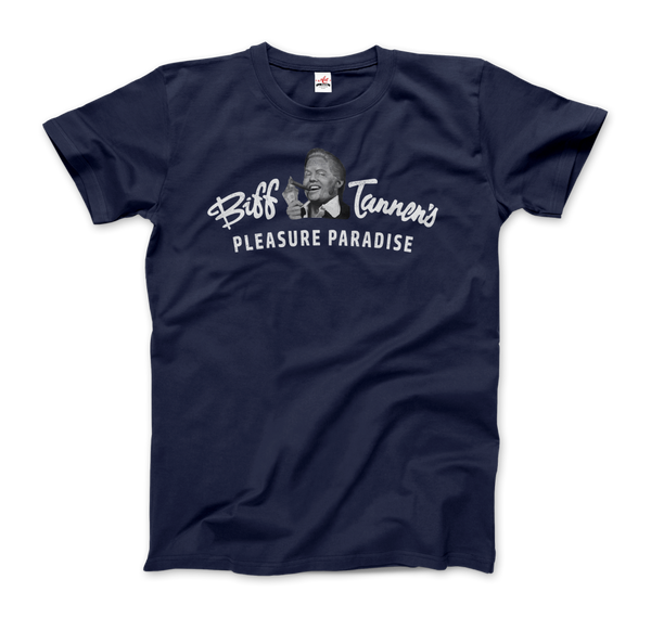 Biff Tannen's Pleasure Paradise Dusted Logo - Back to the Future T-Shirt - Men / Navy / Small by Art-O-Rama