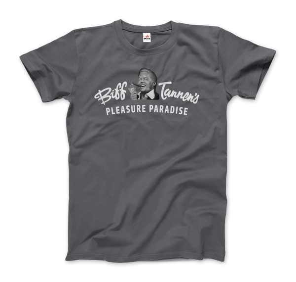 Biff Tannen's Pleasure Paradise Dusted Logo - Back to the Future T-Shirt - Men / Charcoal / Small by Art-O-Rama