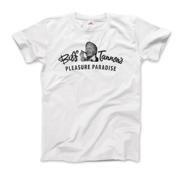 Biff Tannen's Pleasure Paradise Dusted Logo - Back to the Future T-Shirt - Men / White / Small by Art-O-Rama