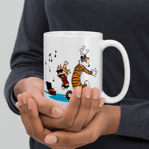 Calvin and Hobbes Dancing with Record Player Mug - Mug