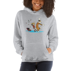 Calvin and Hobbes Dancing with Record Player Unisex Hoodie - [variant_title] by Art-O-Rama
