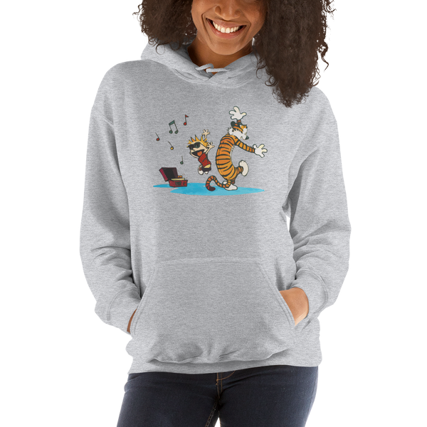 Calvin and Hobbes Dancing with Record Player Unisex Hoodie - [variant_title] by Art-O-Rama