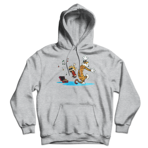 Calvin and Hobbes Dancing with Record Player Unisex Hoodie - Sport Grey / S by Art-O-Rama