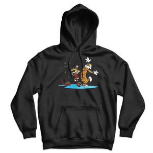 Calvin and Hobbes Dancing with Record Player Unisex Hoodie - Black / S by Art-O-Rama