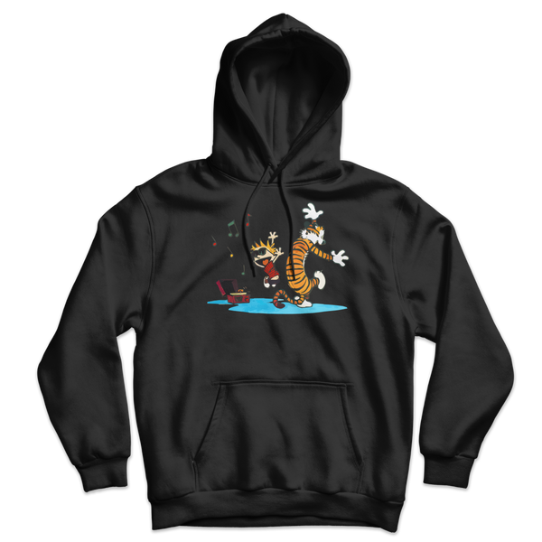Calvin and Hobbes Dancing with Record Player Unisex Hoodie - Black / S by Art-O-Rama
