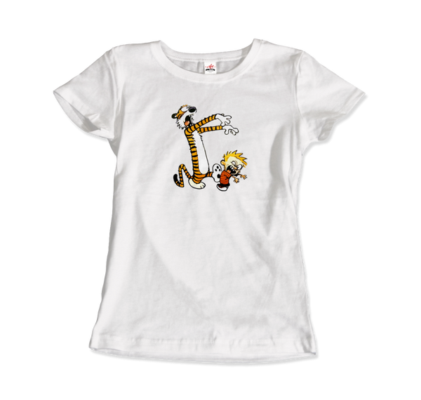 Calvin and Hobbes Playing Zombies T-Shirt - Women / White / Small by Art-O-Rama