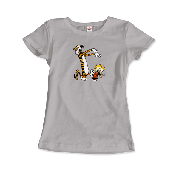 Calvin and Hobbes Playing Zombies T-Shirt - Women / Silver / Small by Art-O-Rama