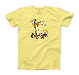 Calvin and Hobbes Playing Zombies T-Shirt - Men / Spring Yellow / Small by Art-O-Rama