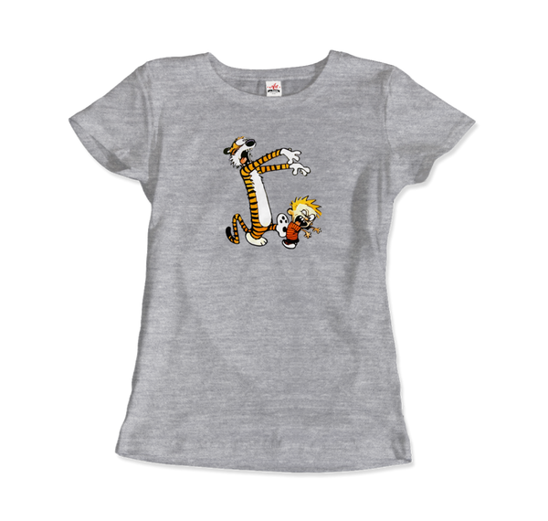 Calvin and Hobbes Playing Zombies T-Shirt - Women / Heather Grey / Small by Art-O-Rama