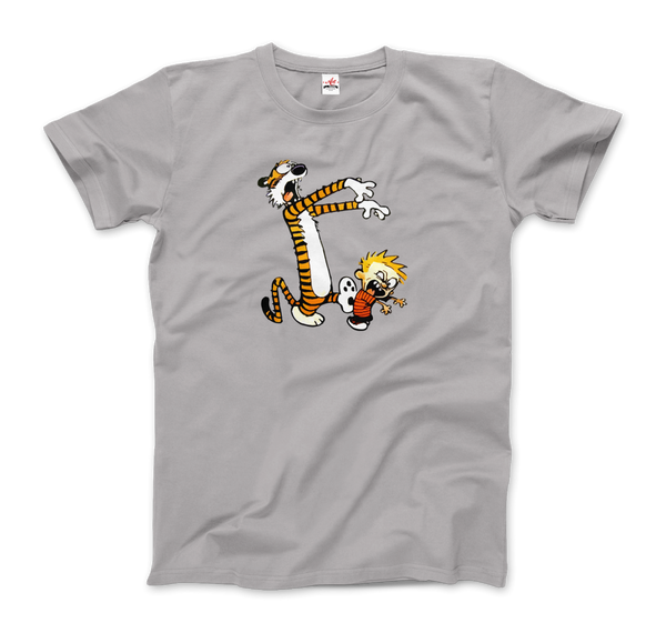 Calvin and Hobbes Playing Zombies T-Shirt - Men / Silver / Small by Art-O-Rama