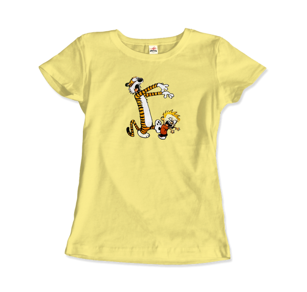 Calvin and Hobbes Playing Zombies T-Shirt - Women / Spring Yellow / Small by Art-O-Rama