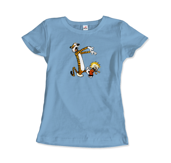 Calvin and Hobbes Playing Zombies T-Shirt - Women / Light Blue / Small by Art-O-Rama
