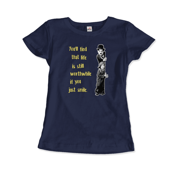 Charlie Chaplin Inspirational Quote T-Shirt - Women / Navy / Small - T-Shirt