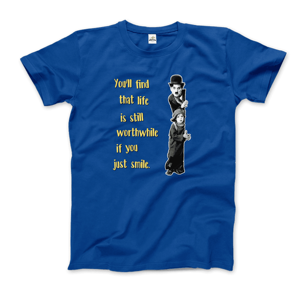 Charlie Chaplin Inspirational Quote T-Shirt - Men / Royal Blue / Small - T-Shirt