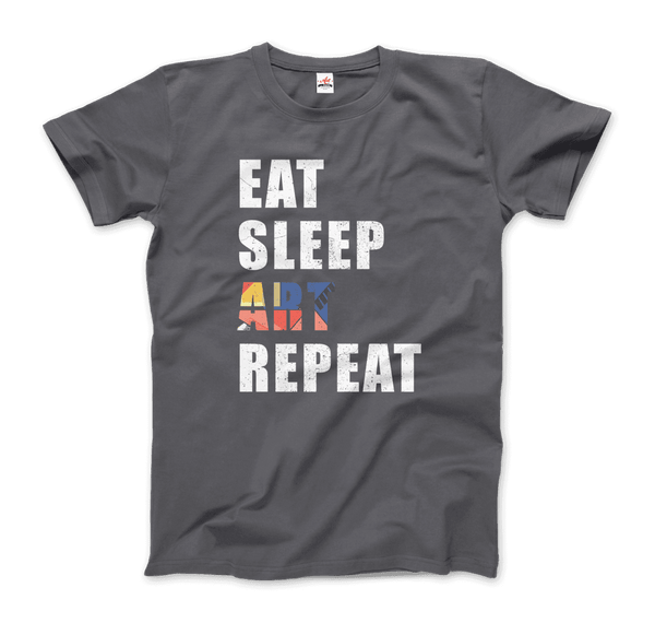 Eat Sleep Art Repeat Distressed Design T-Shirt - Men / Charcoal / Small - T-Shirt