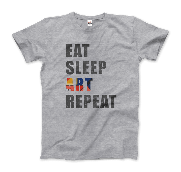 Eat Sleep Art Repeat Distressed Design T-Shirt - Men / Heather Grey / Small - T-Shirt