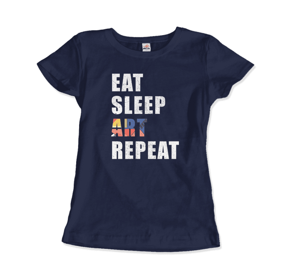 Eat Sleep Art Repeat Distressed Design T-Shirt - Women / Black / 3XL - T-Shirt