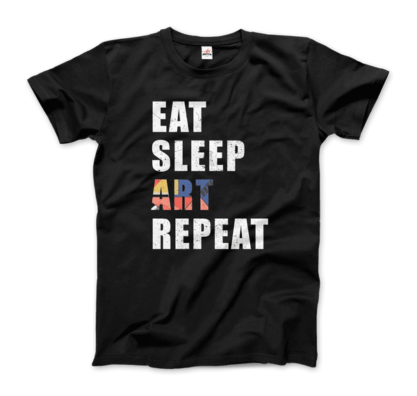 Eat Sleep Art Repeat Distressed Design T-Shirt - Men / Black / Small - T-Shirt
