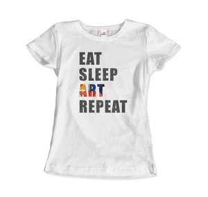 Eat Sleep Art Repeat Distressed Design T-Shirt - Women / White / Small - T-Shirt