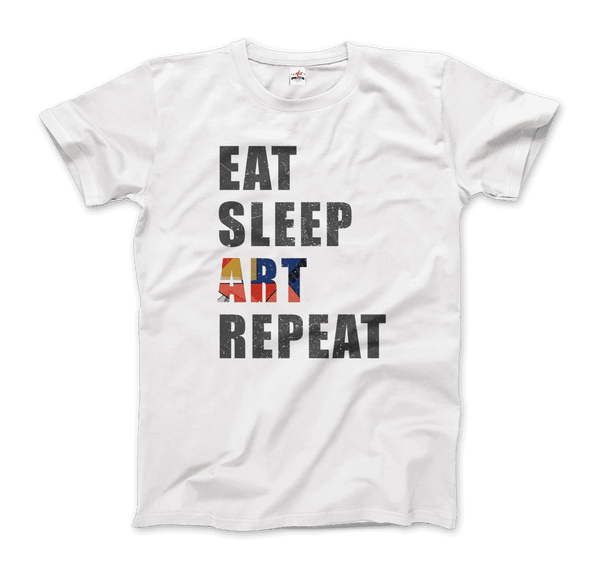 Eat Sleep Art Repeat Distressed Design T-Shirt - Men / White / Small - T-Shirt