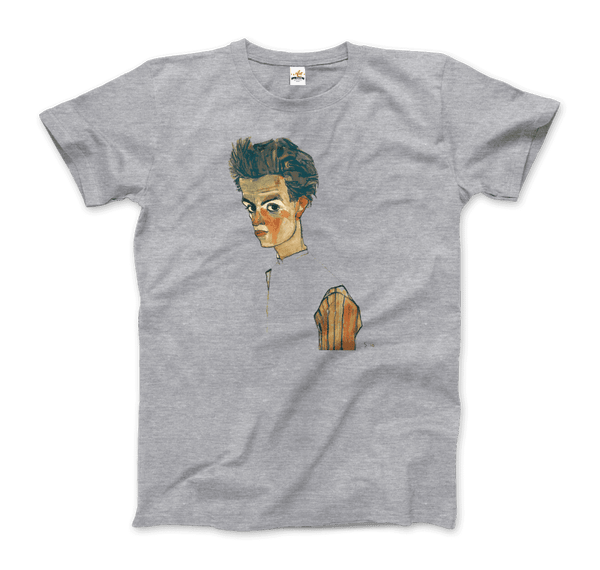 Egon Schiele Self-Portrait Art T-Shirt - Men / Heather Grey / Small - T-Shirt