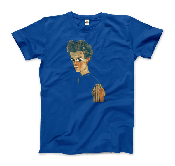 Egon Schiele Self-Portrait Art T-Shirt - Men / Royal Blue / Small - T-Shirt