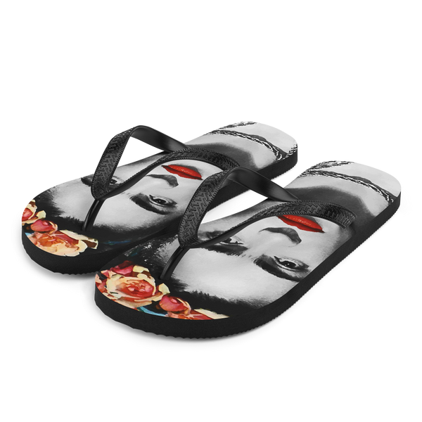 Frida Kahlo With Flowers Poster Artwork Flip-Flops - Small by Art-O-Rama
