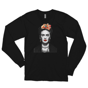 Frida Kahlo With Flowers Poster Artwork Long Sleeve Shirt - Black / Small by Art-O-Rama