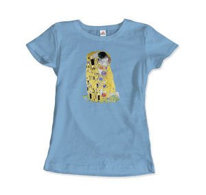 Gustav Klimt The Kiss (or The Lovers), 1908 Artwork T-Shirt - Women / Light Blue / Small by Art-O-Rama