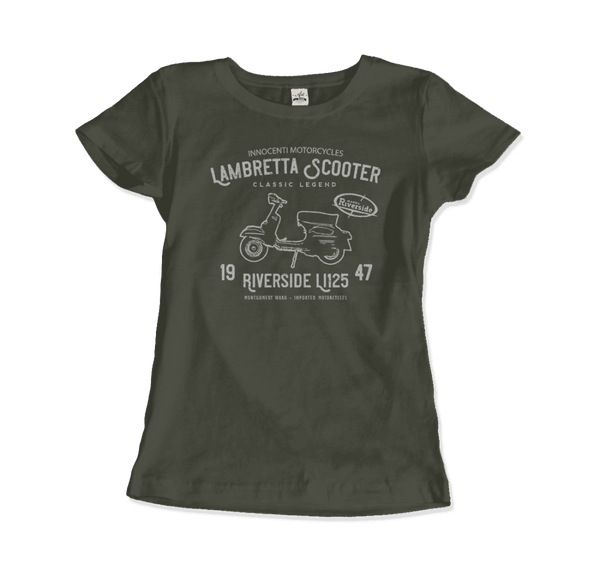 Innocenti Lambretta Scooter Riverside 1947 T-Shirt - Women / Military Green / Small - T-Shirt