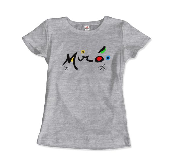 Joan Miro Colorful Signature Artwork T-Shirt - Women / Heather Grey / Small by Art-O-Rama