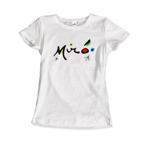 Joan Miro Colorful Signature Artwork T-Shirt - Women / White / Small by Art-O-Rama