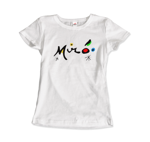 Joan Miro Colorful Signature Artwork T-Shirt - Women / White / Small by Art-O-Rama