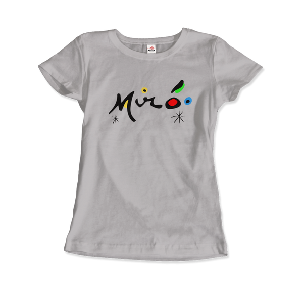 Joan Miro Colorful Signature Artwork T-Shirt - Women / Silver / Small by Art-O-Rama