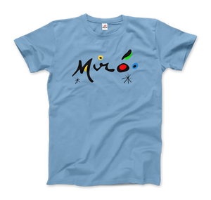 Joan Miro Colorful Signature Artwork T-Shirt - Men / Light Blue / Small by Art-O-Rama