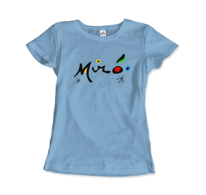 Joan Miro Colorful Signature Artwork T-Shirt - Women / Light Blue / Small by Art-O-Rama