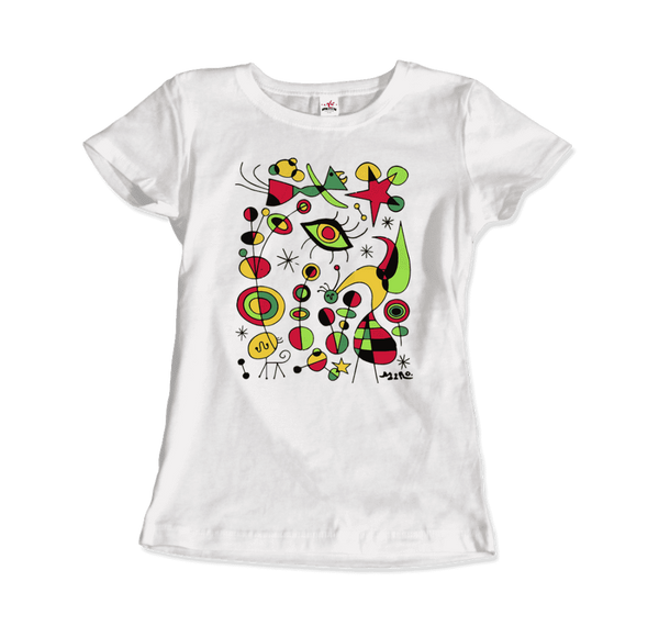 Joan Miro Peces de Colores Artwork T-Shirt - Women / White / Small by Art-O-Rama