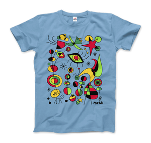 Joan Miro Peces de Colores (Colorful Fish) Artwork T-Shirt - Men (Unisex) / Light Blue / S - T-Shirt