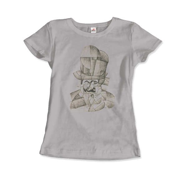 Juan Gris Man with Opera Hat 1912 Artwork T-Shirt - Women / Silver / Small by Art-O-Rama