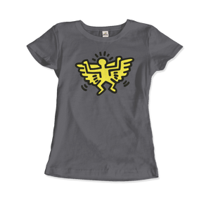 Keith Haring Angel Icon, 1990 Street Art T-Shirt - Women / Charcoal / Small by Art-O-Rama