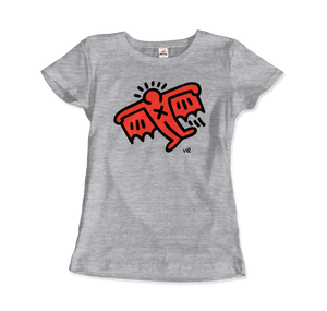 Keith Haring Flying Devil Icon, 1990 Street Art T-Shirt - Women / Heather Grey / Small by Art-O-Rama