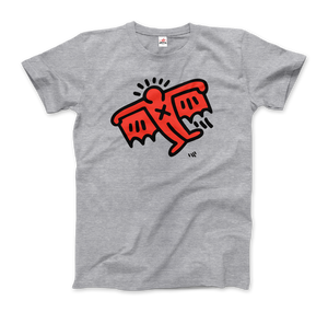 Keith Haring Flying Devil Icon, 1990 Street Art T-Shirt - Men / Heather Grey / Small by Art-O-Rama