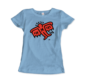 Keith Haring Flying Devil Icon, 1990 Street Art T-Shirt - Women / Light Blue / Small by Art-O-Rama